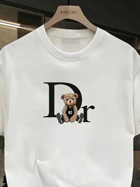 White Graphic Tee - Teddy Bear & Logo Print - Mens Short Sleeve Top